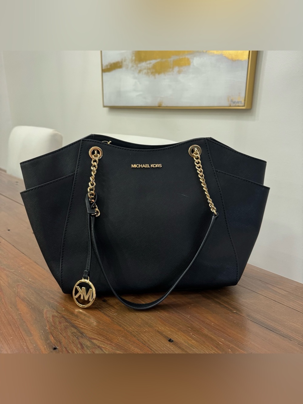 Michael Kors Jet Set Large Saffiano Leather Shoulder Bag Black
